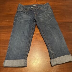 Fragile‎ Blue Jeans Juniors 9 Capri Cuffed Medium Wash Denim Y2K Style Cropped
